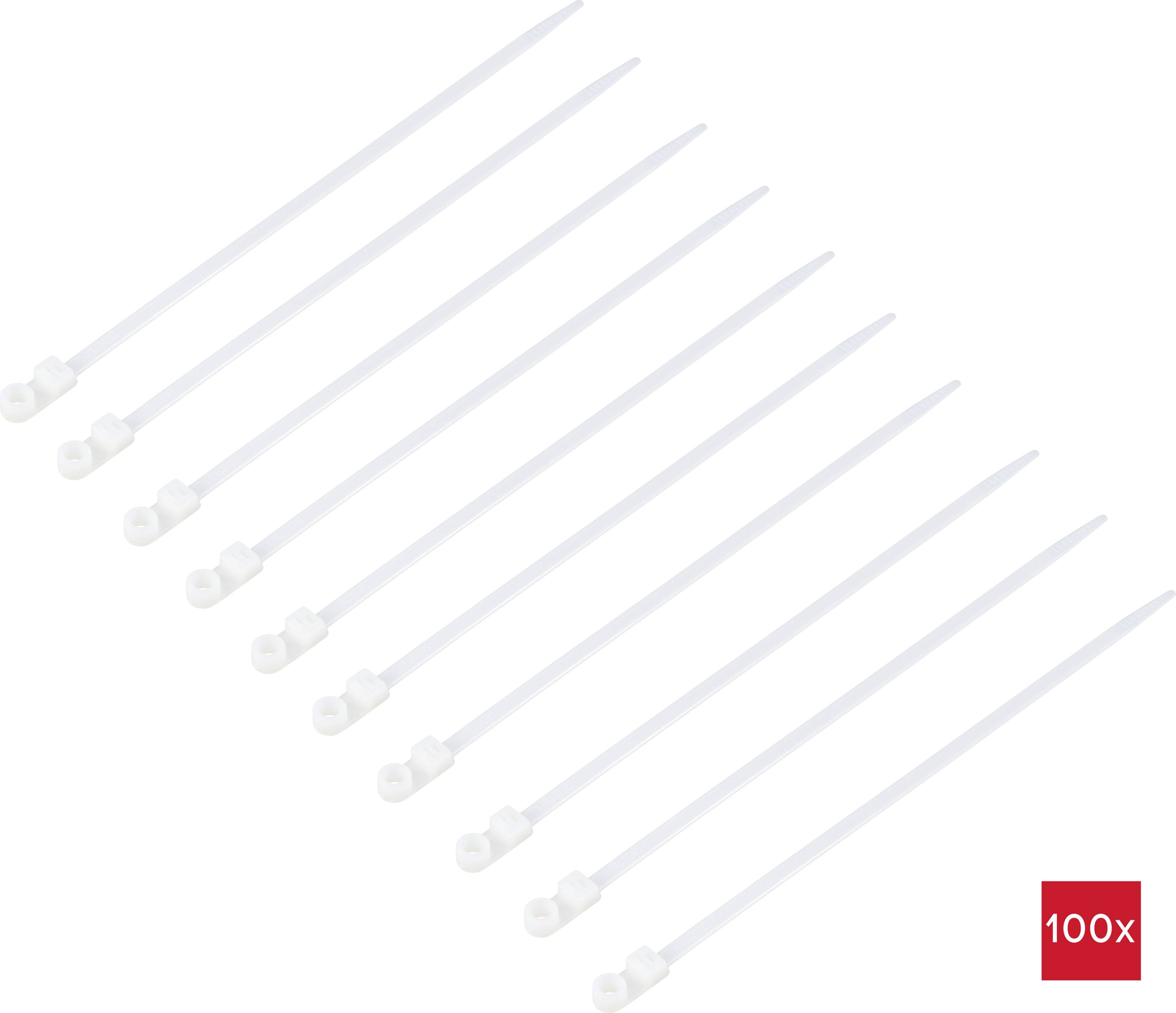 TRU COMPONENTS TC-12814204 Kabelbinder 200mm 4.8mm Natur mit Schraubsockel, chemische Beständigkeit 100St.