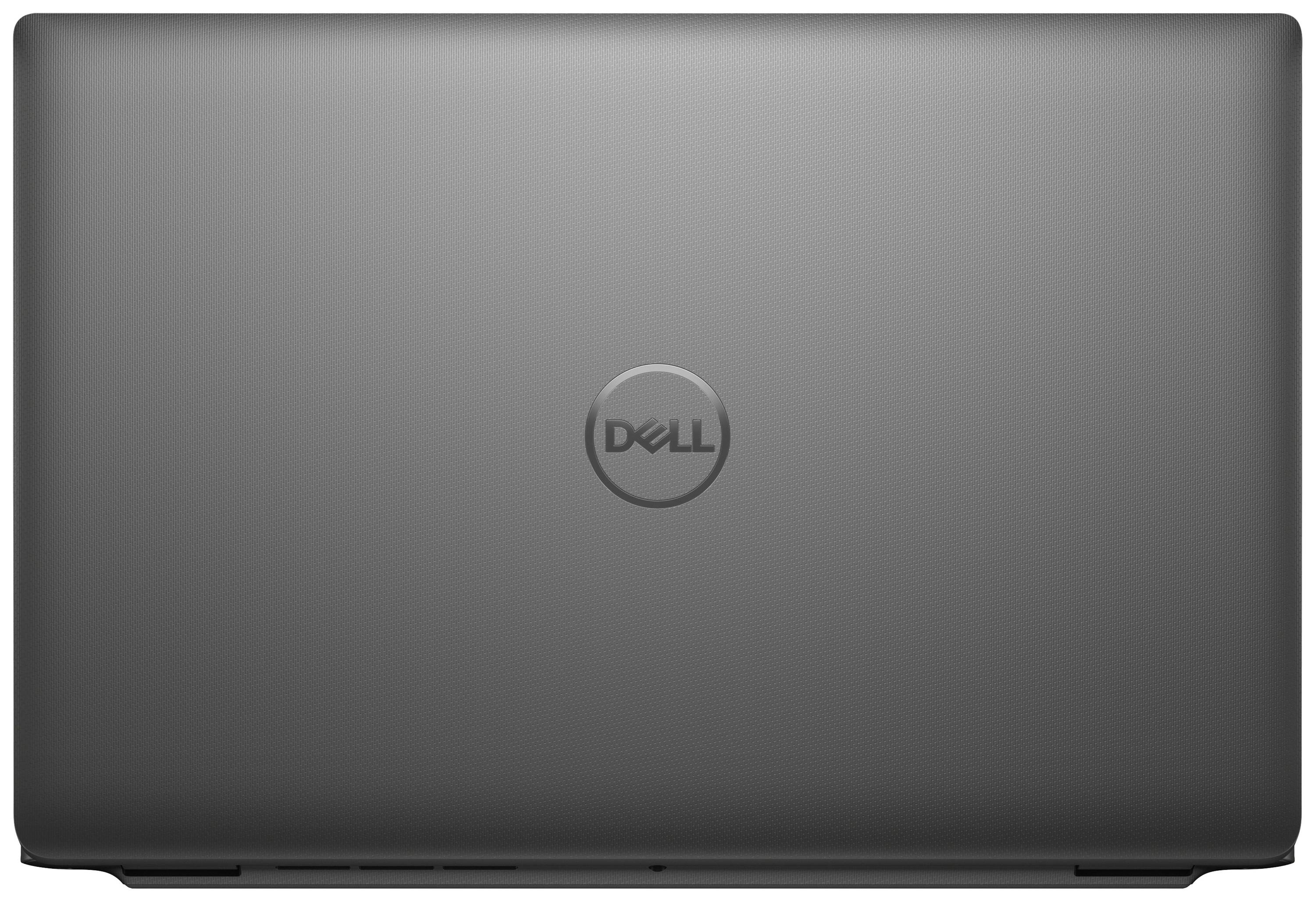 Grauer Laptopdeckel mit 'Dell'-Logo in der Mitte.