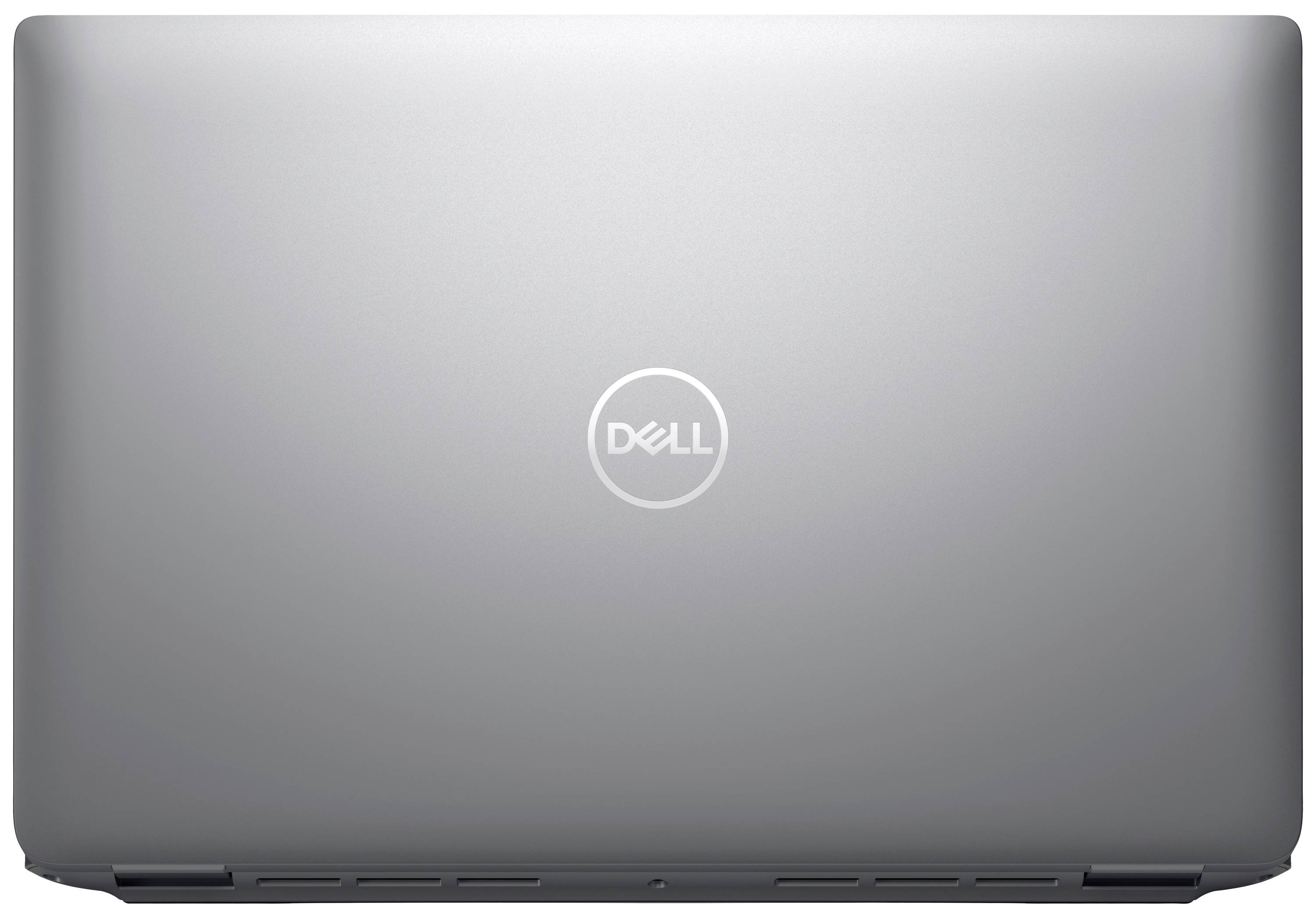 Ein silberner Laptop von Dell, geschlossen, mit dem Logo zentral auf dem Deckel.