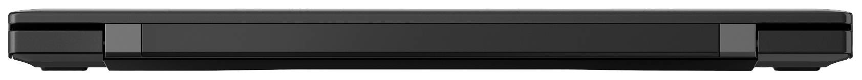 Geschlossener schwarzer Laptop von der Seite gesehen, minimalistisch und kompakt.