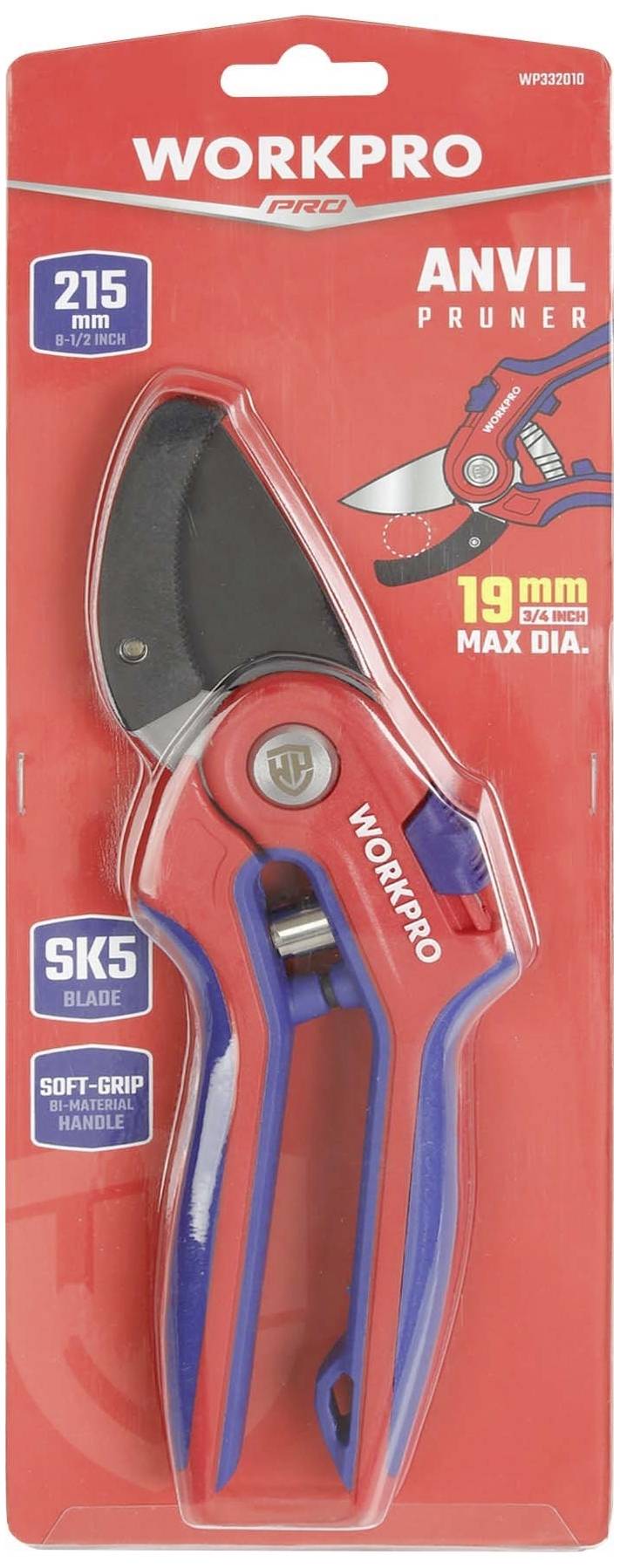 WorkPro WP332010 Amboss-Schere mit Schnitthöhenverstellung, inkl. Gras- und Strauchscherenvorsatz