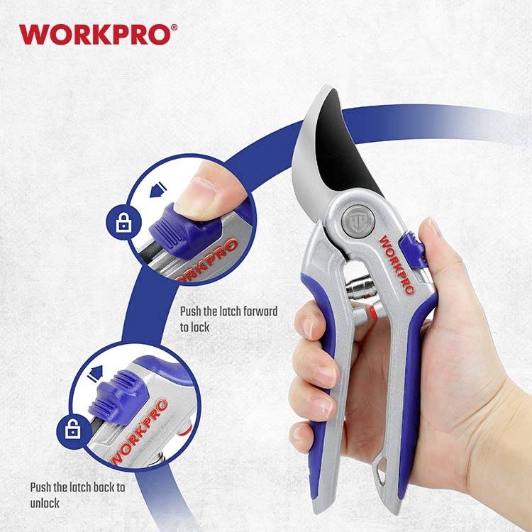 WorkPro WP332011 Bypass-Schere mit Schnitthöhenverstellung, inkl. Gras- und Strauchscherenvorsatz