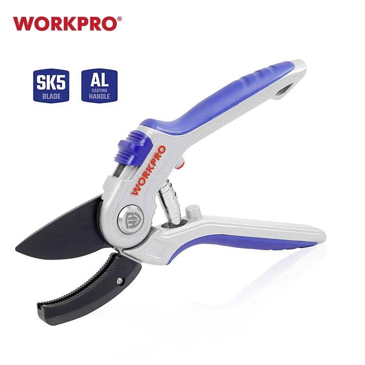 WorkPro WP332012 Amboss-Schere mit Schnitthöhenverstellung, inkl. Gras- und Strauchscherenvorsatz