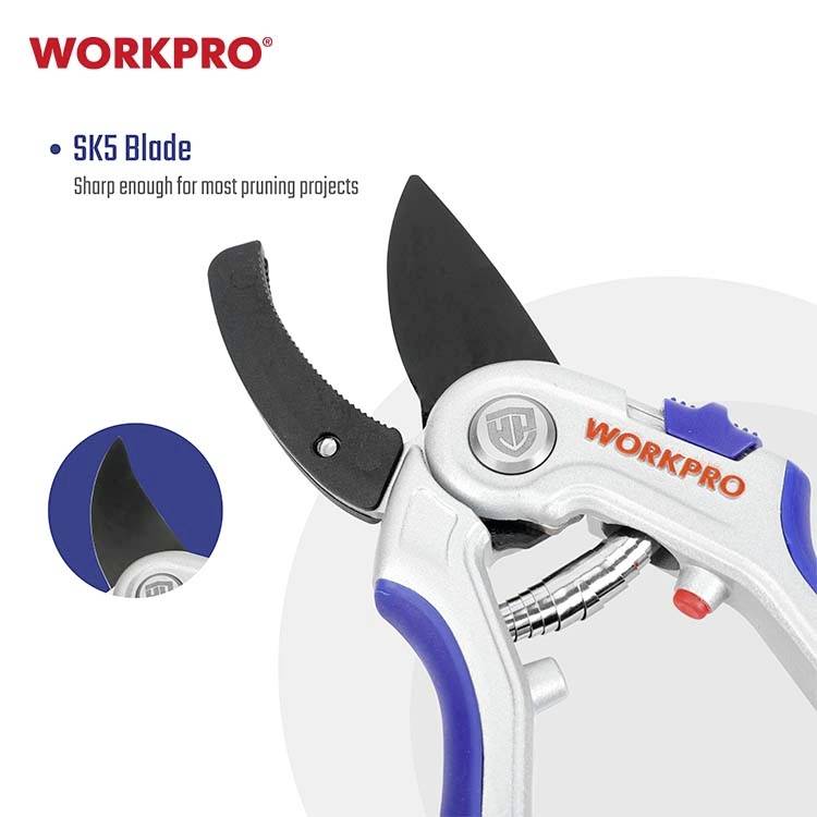 WorkPro WP332012 Amboss-Schere mit Schnitthöhenverstellung, inkl. Gras- und Strauchscherenvorsatz