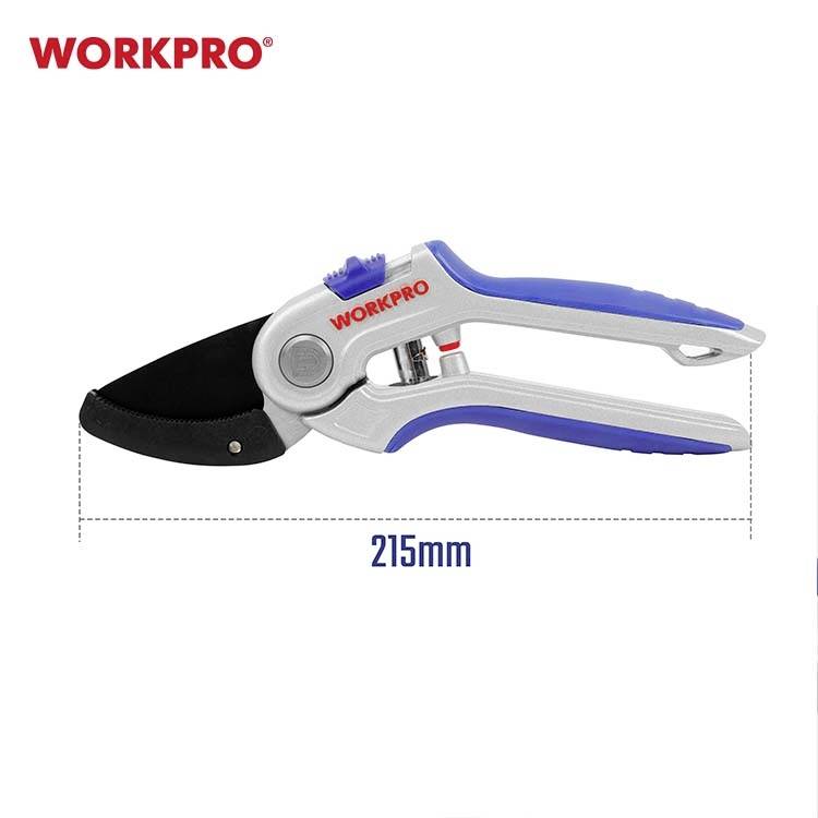 WorkPro WP332012 Amboss-Schere mit Schnitthöhenverstellung, inkl. Gras- und Strauchscherenvorsatz