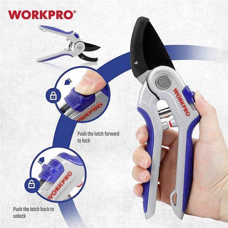 WorkPro WP332012 Amboss-Schere mit Schnitthöhenverstellung, inkl. Gras- und Strauchscherenvorsatz