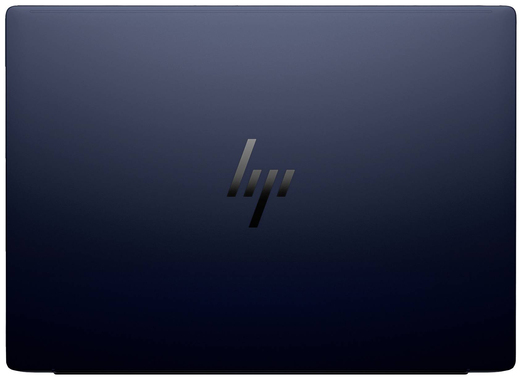 Dunkelblauer Laptop von HP, geschlossen, zeigt das silberne Logo auf dem Deckel.