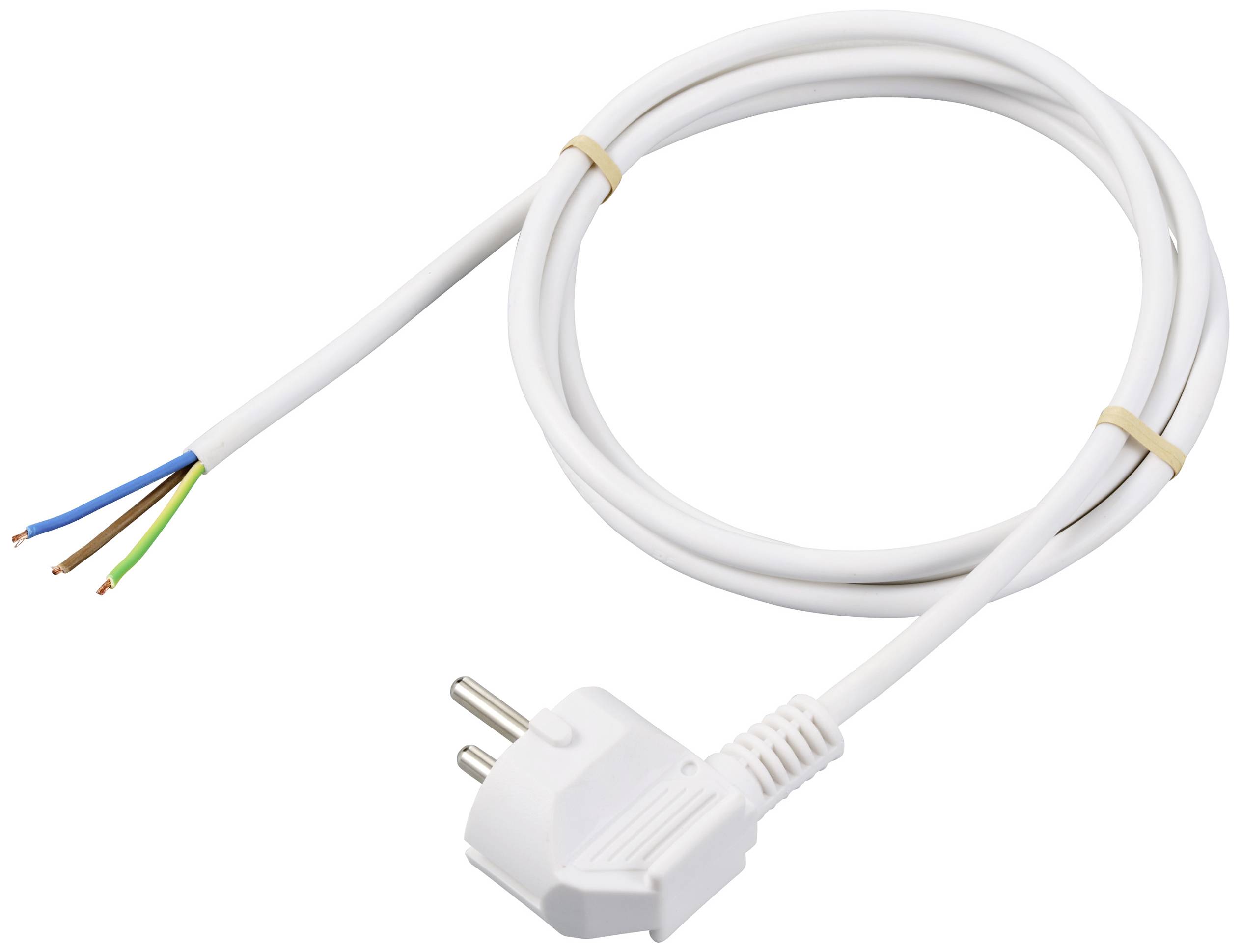 Ein weißes Netzkabel mit einem europäischen Stecker und offenen Enden, geeignet für elektrische Installationen und Reparaturen.