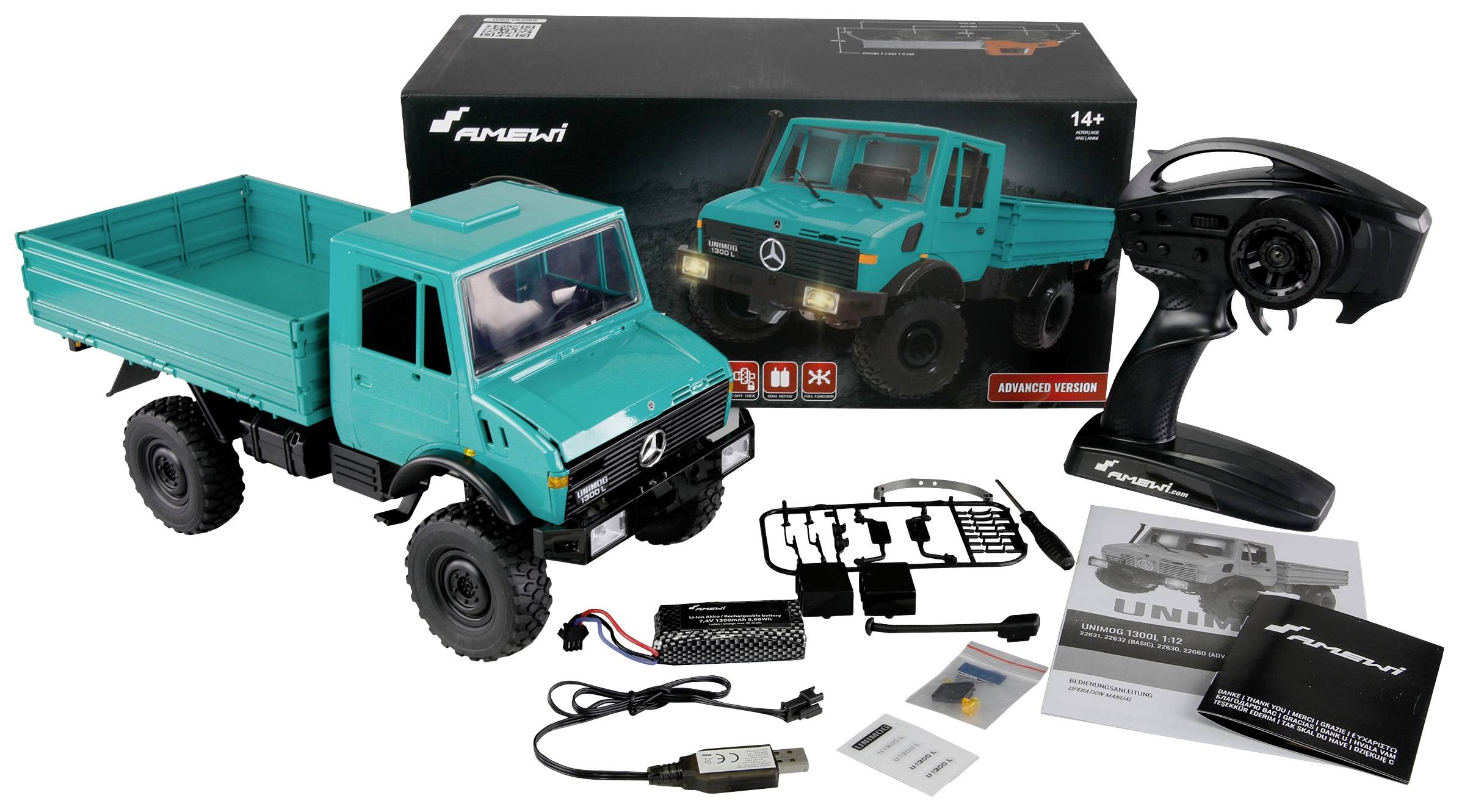 Amewi 22660 Unimog Advanced, petrol 1:12 Elektro RC Modell-LKW RtR