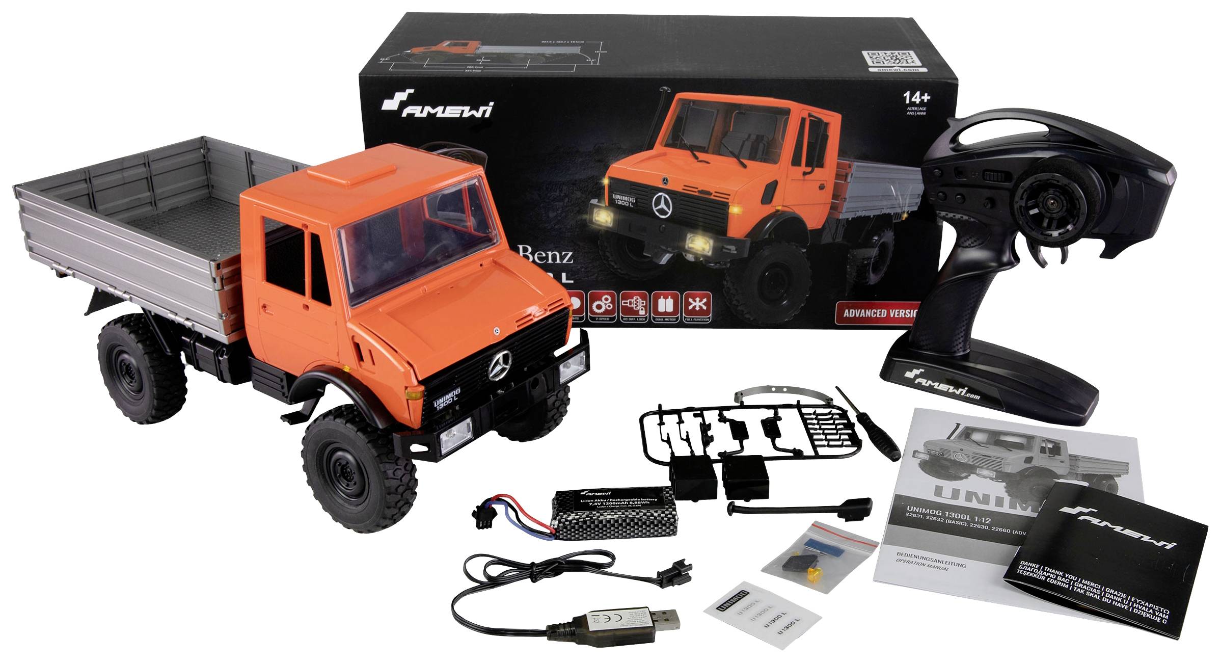 Amewi 22630 Unimog Advanced, orange 1:12 Elektro RC Modell-LKW RtR