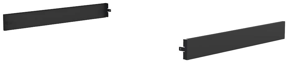 Zwei schwarze, längliche Objekte auf weißem Hintergrund, parallel zueinander platziert. Objekte haben kleine seitliche Vorsprünge.
