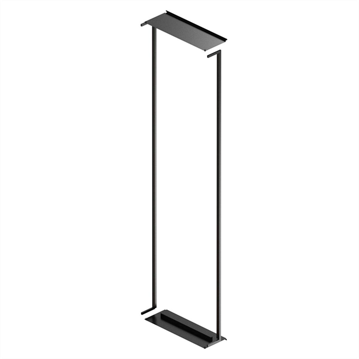 Schwarzer, rechteckiger Metallrahmen, möglicherweise ein Regal oder Halterung, mit minimalistischem Design. Keine sichtbaren Details.