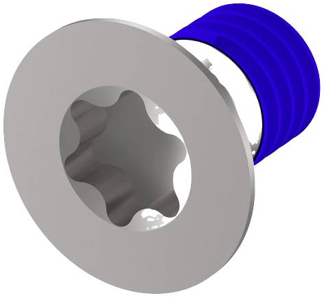 Blau-silber Schraube mit sternförmigem Antriebskopf, geeignet für technische Anwendungen.