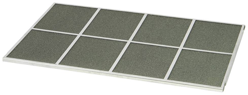 Rechteckiger Tischtennistisch mit grüner Oberfläche und silbernem Rand, bestehend aus acht Feldern.