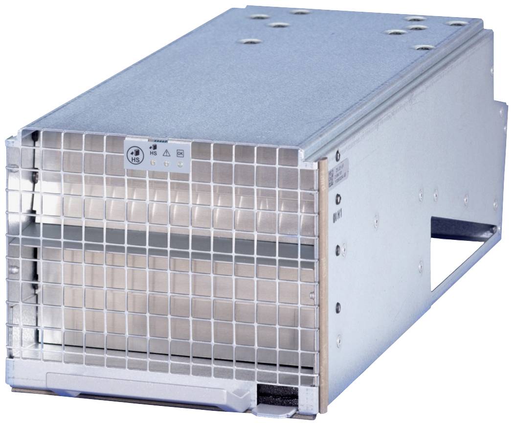 Metallgehäuse mit Gitterfront, geeignet für industrielle oder technische Anwendungen.