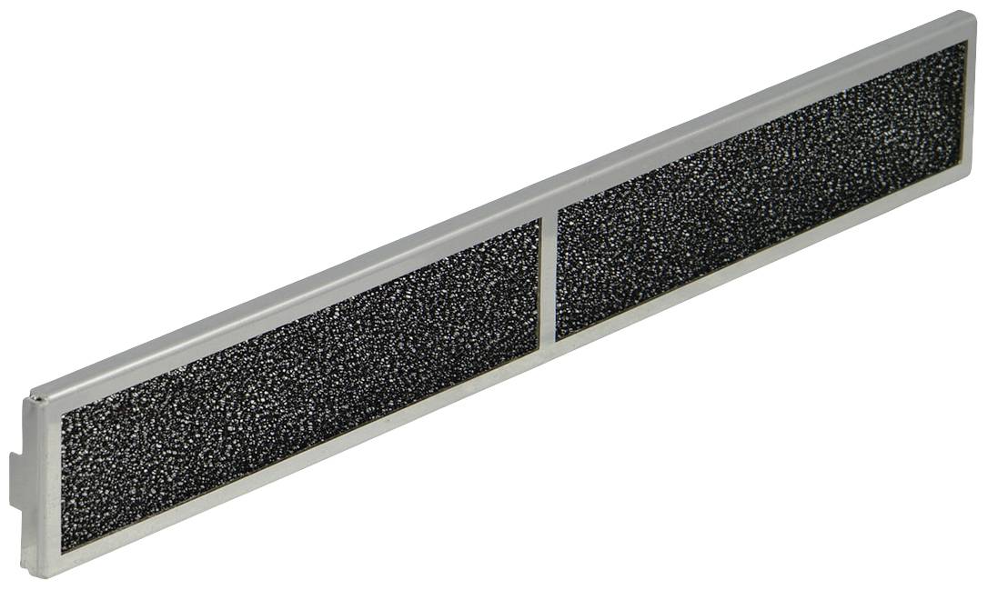 Ein langer, rechteckiger Luftfilter mit schwarzer, schaumartiger Oberfläche, umrahmt von einem silbernen Gehäuse.