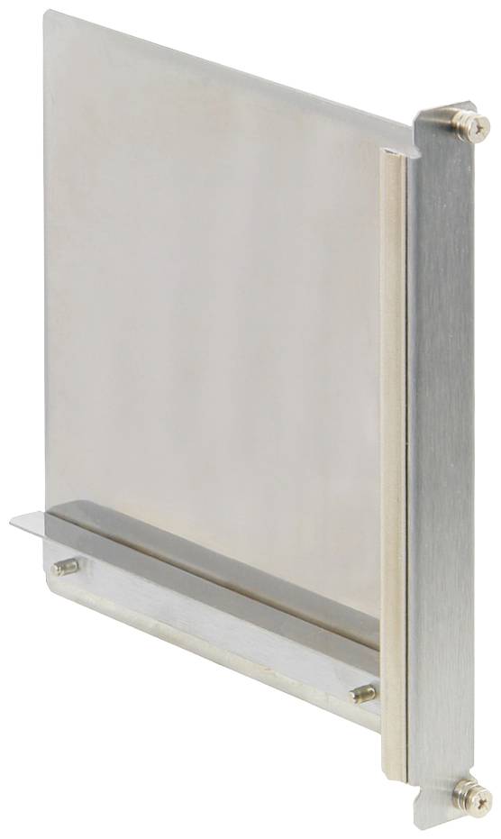 Ein vertikales Metallprofil mit rechteckiger Platte, geeignet als Befestigungselement oder Verbinder in Konstruktionen.