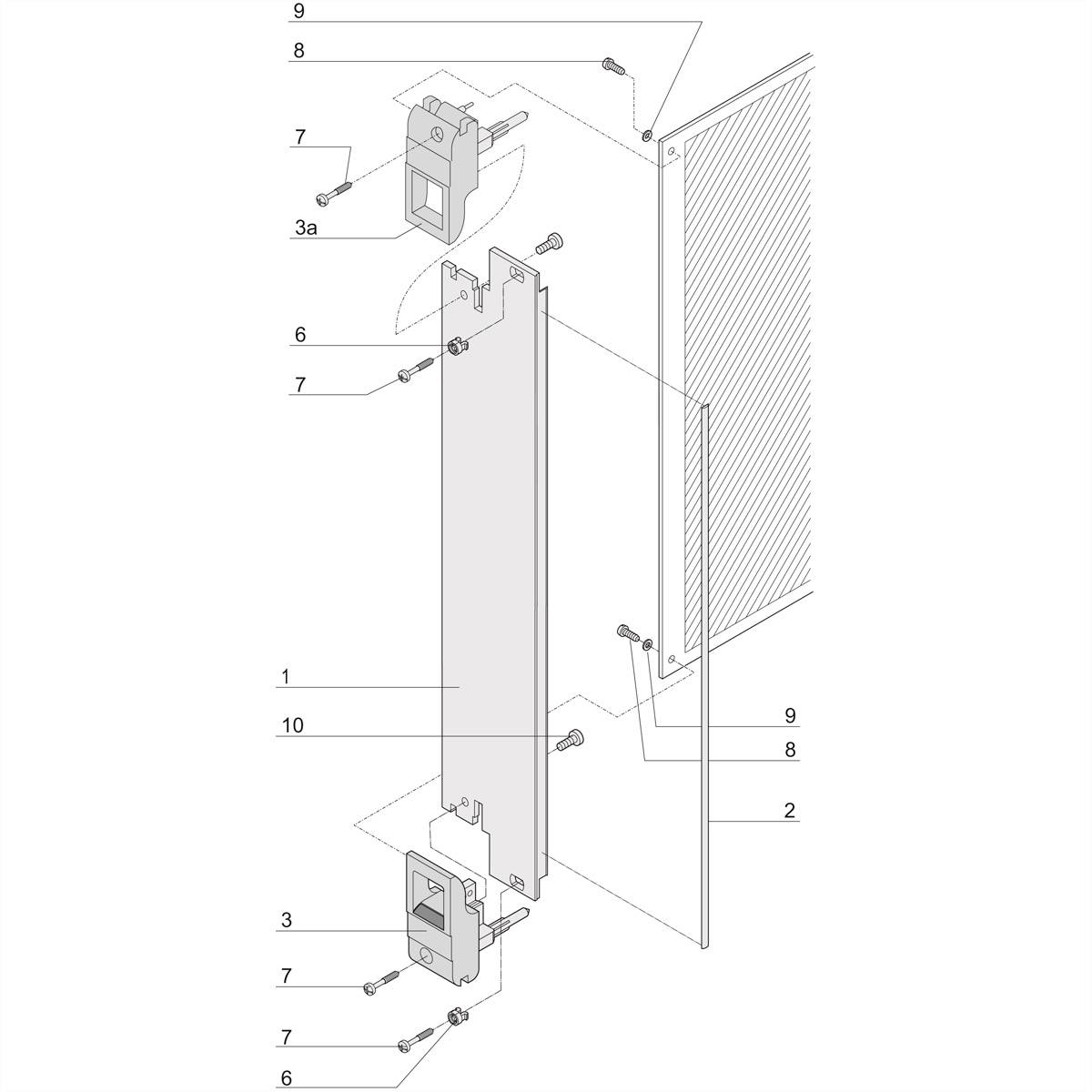 Explosionszeichnung eines Deckenlautsprechers mit nummerierten Komponenten: Frontplatte, Lautsprechereinheit, Schrauben und Befestigungsteile.