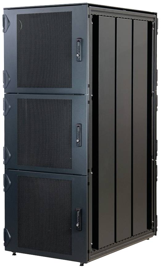 Server-Rack mit drei Fächern, geschlossen, zur sicheren Aufbewahrung von IT-Equipment und Optimierung der Luftzirkulation.