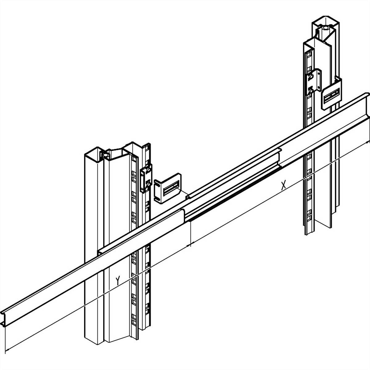 Architekturdiagramm eines Gebäudeteils mit Fokus auf vertikale und horizontale Strukturen. Achsen X und Y zur Orientierung.