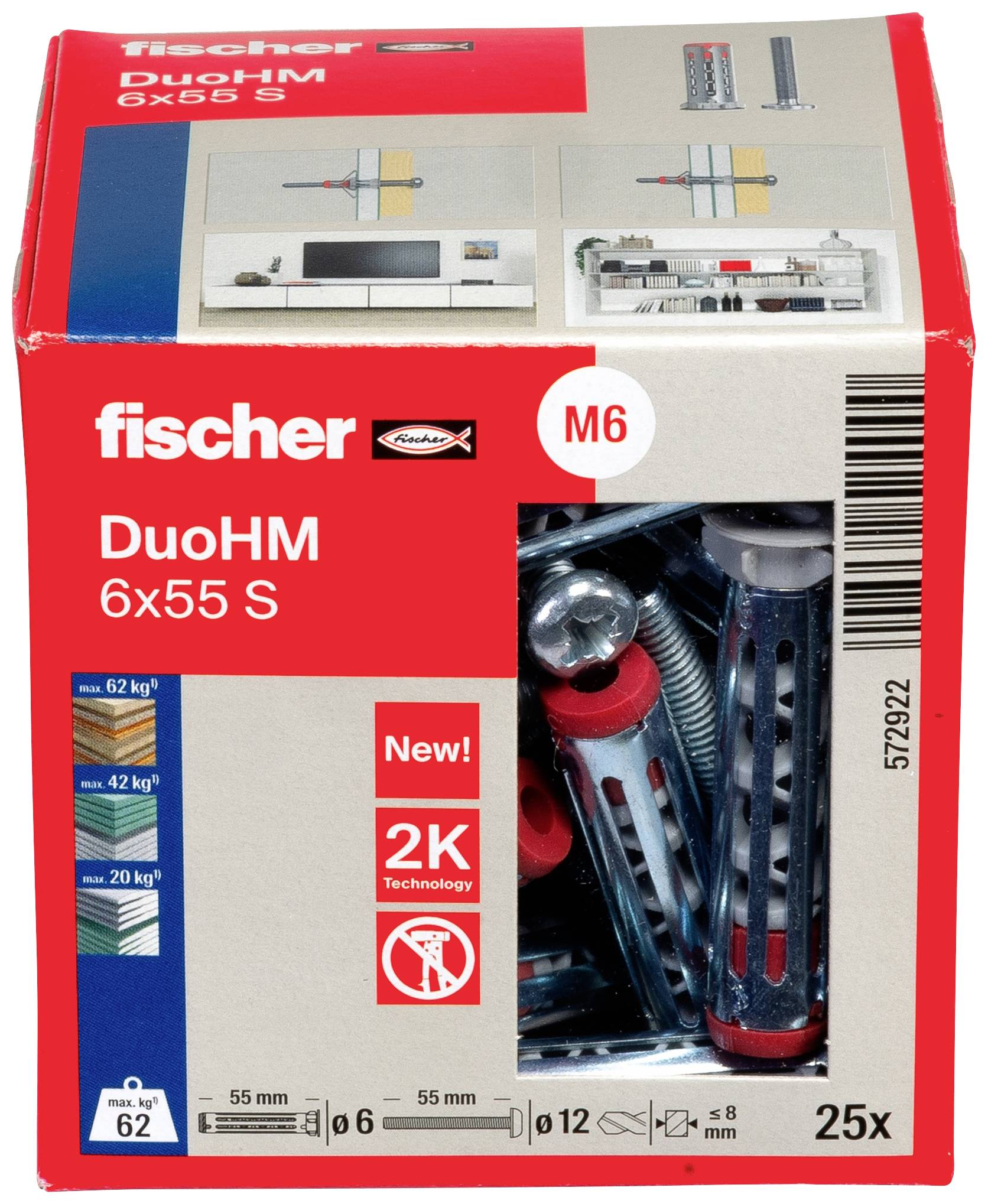 Fischer 572922 DuoHM 6x55 S PH PZ Hohlraumdübel 55mm 25St.