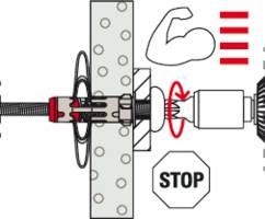 Diagramm eines mechanischen Systems mit einem Zahn­rad- und Armsymbol. Pfeile geben die Rotations­richtung an. Ein oktagonales „STOP