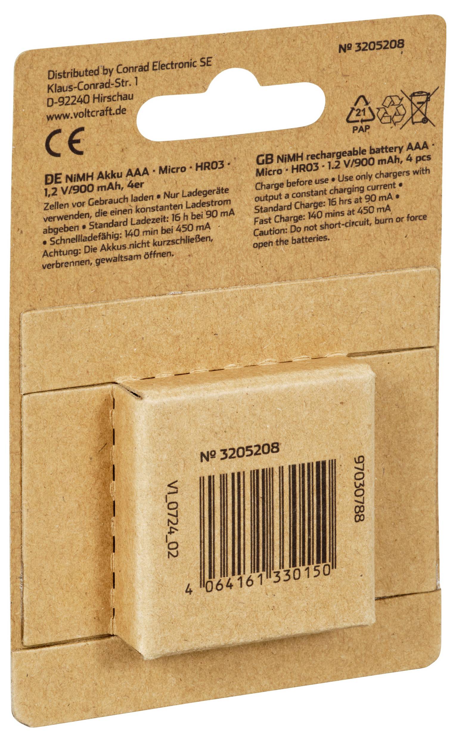 VOLTCRAFT VC-16026040 Micro (AAA)-Akku NiMH 900 mAh 1.2 V 4 St.