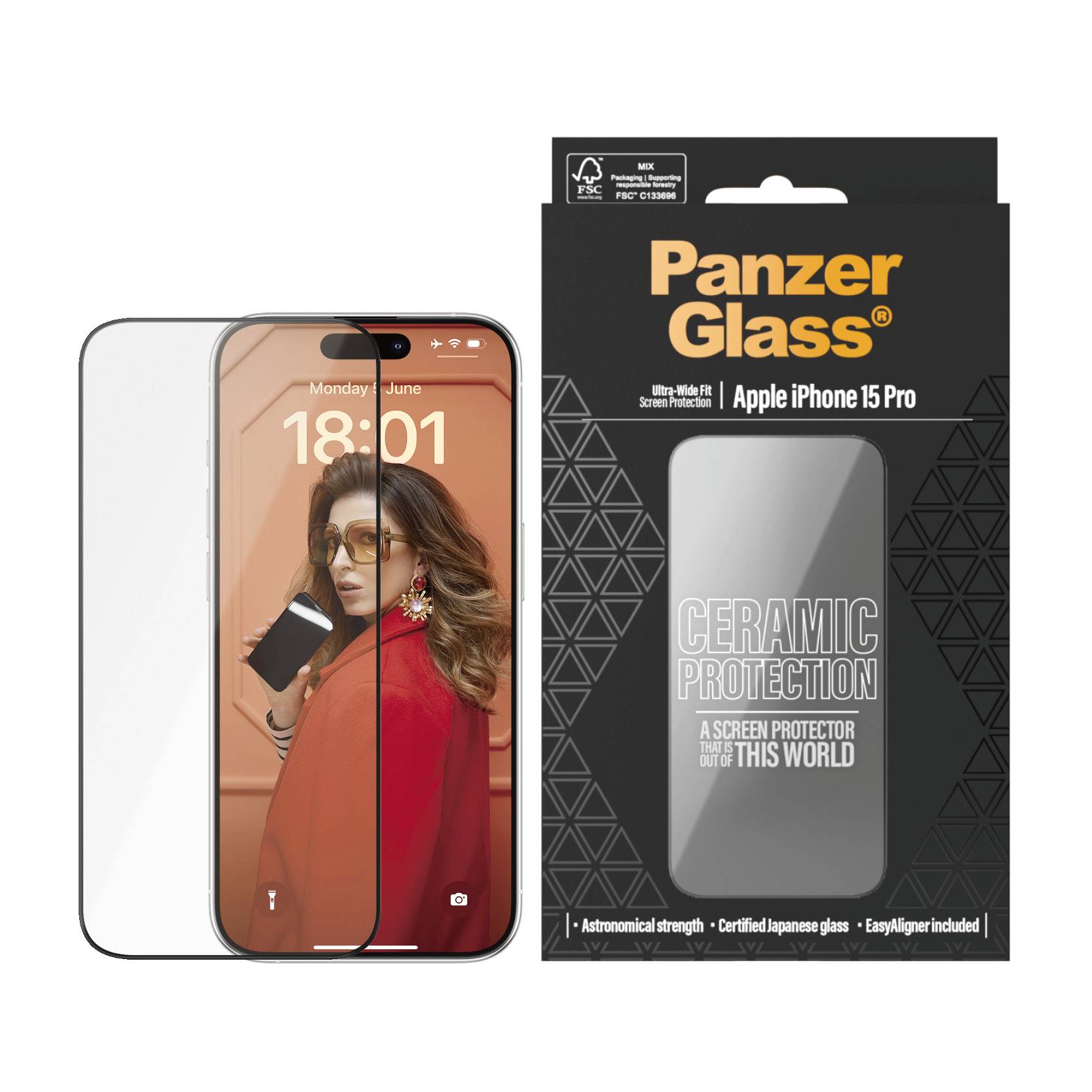 PanzerGlass Ceramic Protection Ultra-Wide Fit Displayschutzglas Apple iPhone 15 Pro 1 St. kratzfest, Anti-Fingerprint 2838