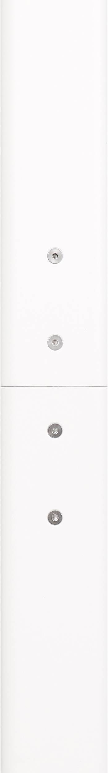 Ein weißer, schmaler Schrank mit zwei sichtbaren runden Knöpfen in der Mitte, vertikal ausgerichtet. Der Hintergrund ist ebenfalls weiß.