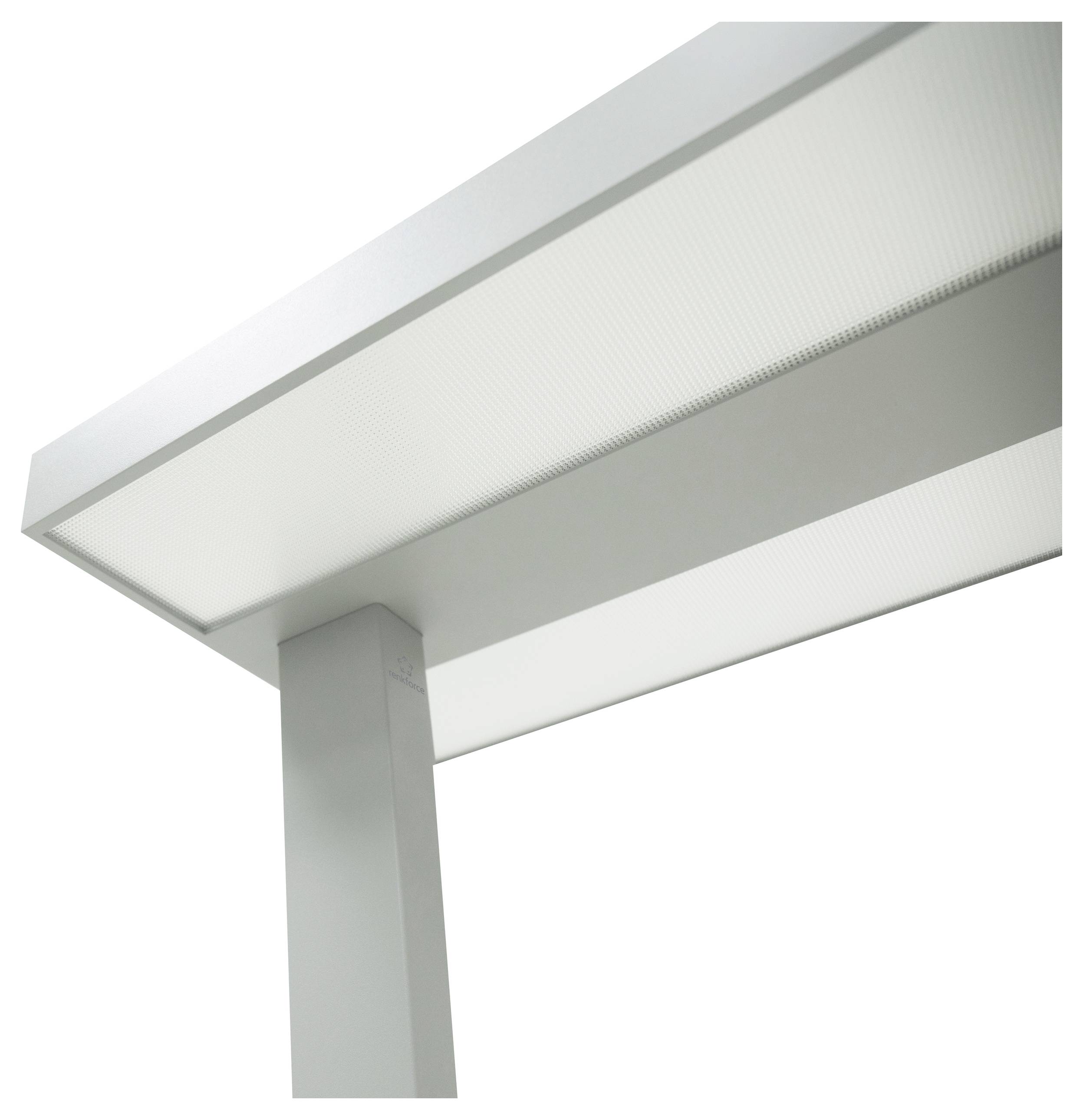 Fußbodenleuchte mit schmalem rechteckigem Leuchtkopf, silbernes Metall, modernes Design.