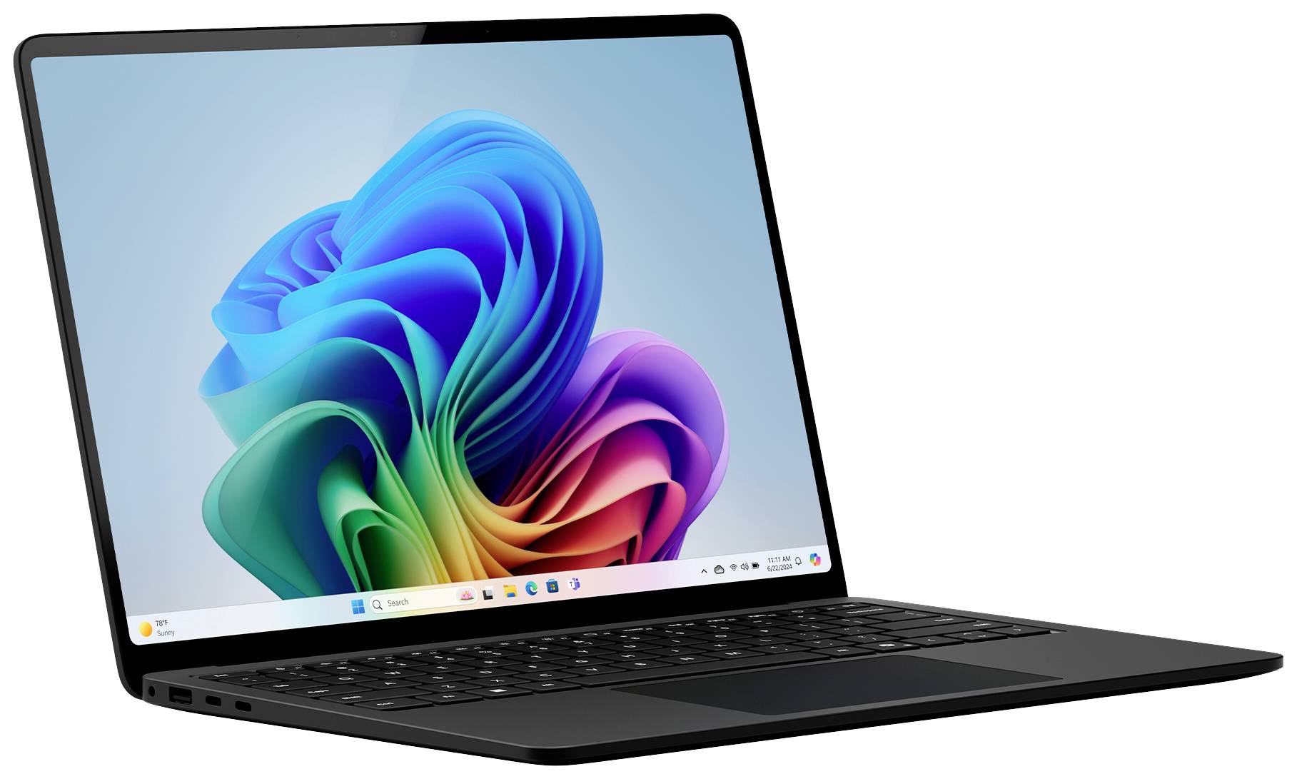 Ein moderner Laptop mit bunter Bildschirmanzeige, zeigt das Betriebssystem-Interface.