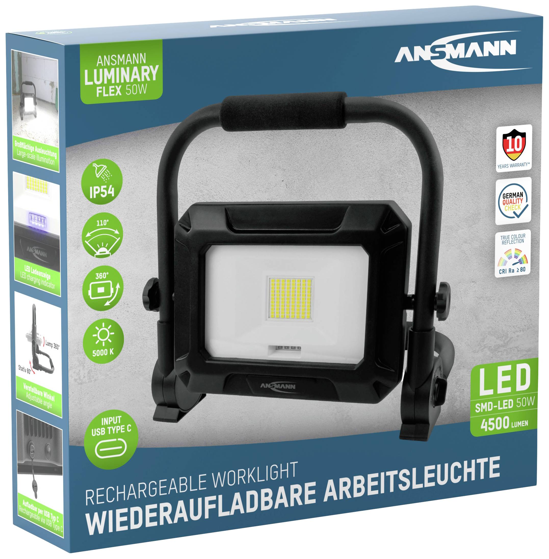 Ansmann FL50W-R Akku-Baustrahler 50 W 4500 lm Tageslichtweiß 1600-0630