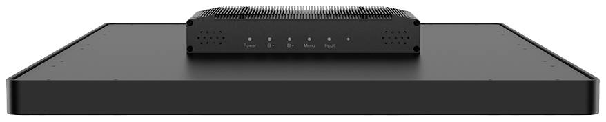 Ein flaches, schwarzes Gerät mit fünf kleinen Leuchten an der Vorderseite, auf einer größeren rechteckigen schwarzen Fläche platziert.