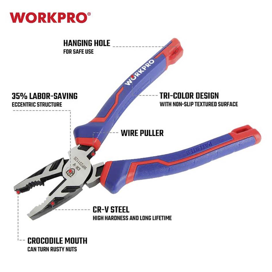 WorkPro WP231125 Elektronik- u. Feinmechanik Kombizange 200 mm