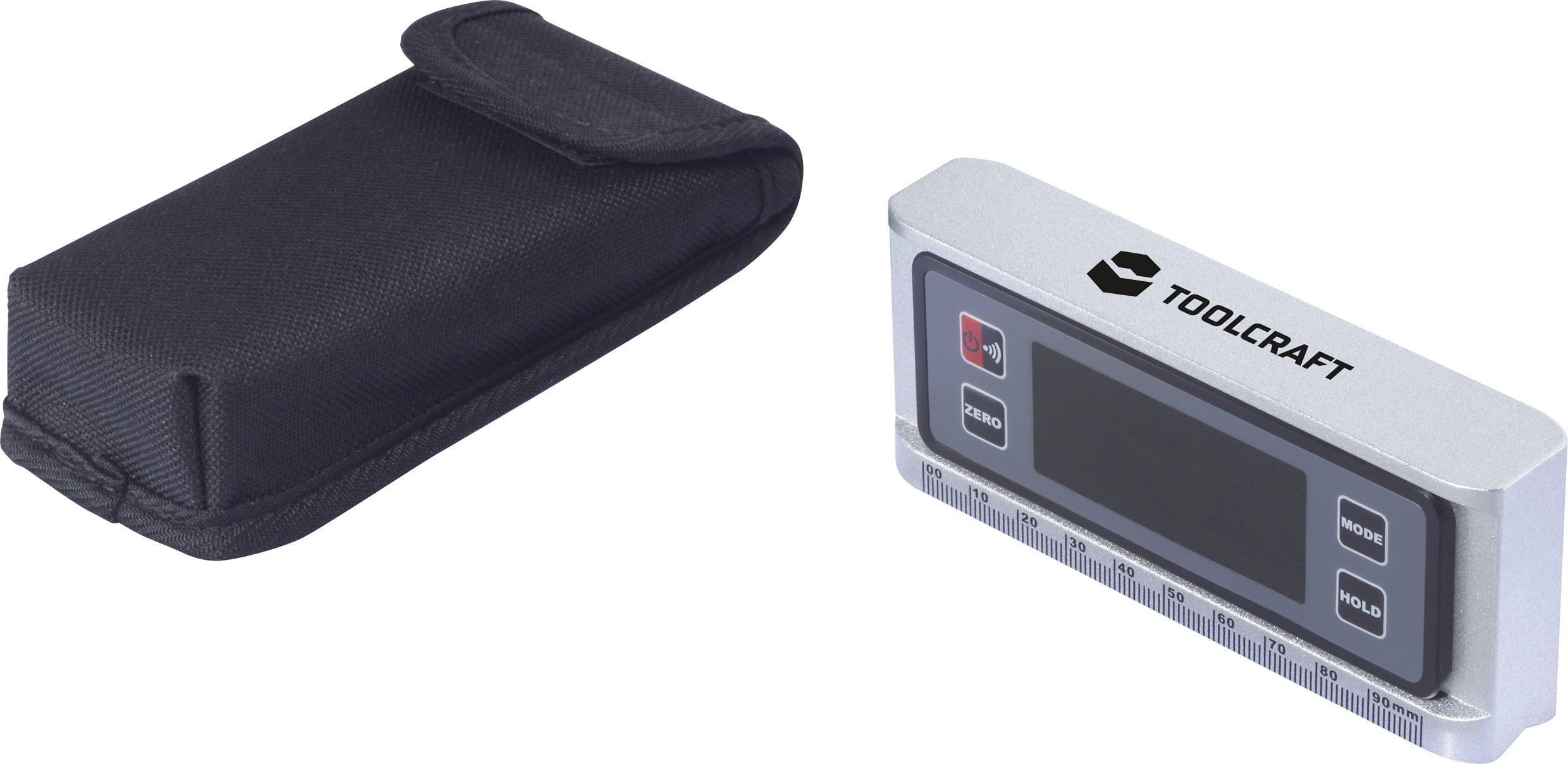 Digitaler Winkelmesser von Toolcraft mit schwarzem Etui, ideales Werkzeug für präzise Messungen.