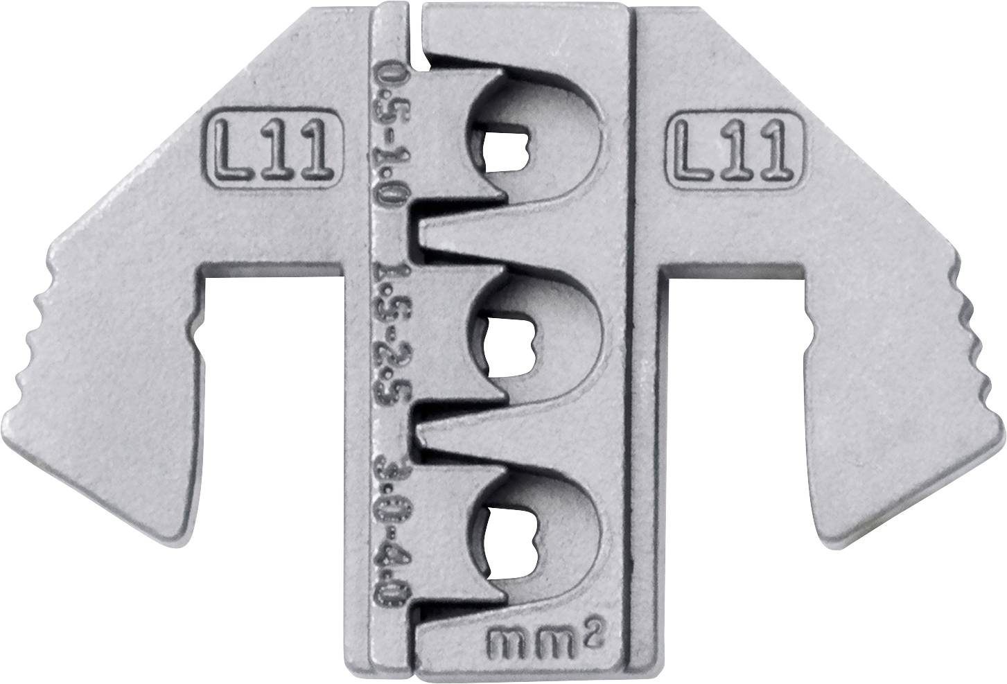 Kabelschneider mit Markierungen für verschiedene Kabeldurchmesser: 0,5-40 mm². Metallisches Werkzeug mit Griffkonturen.
