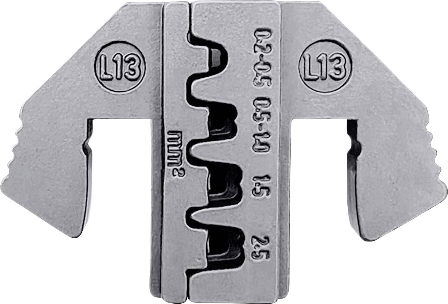 Ein metallisches Werkzeug mit der Aufschrift 'L13'. Es zeigt Messungen von 0,2-0,5 bis 2,5 mm für die Verdrahtung.