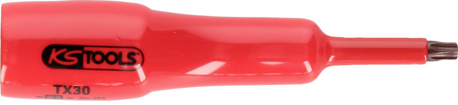 Ein roter Schraubendreher mit der Aufschrift 'KS Tools', geeignet für Torx-Schrauben der Größe TX30.