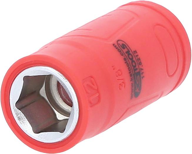 Roter Steckschlüssel mit sechseckiger Öffnung, Seitenansicht.