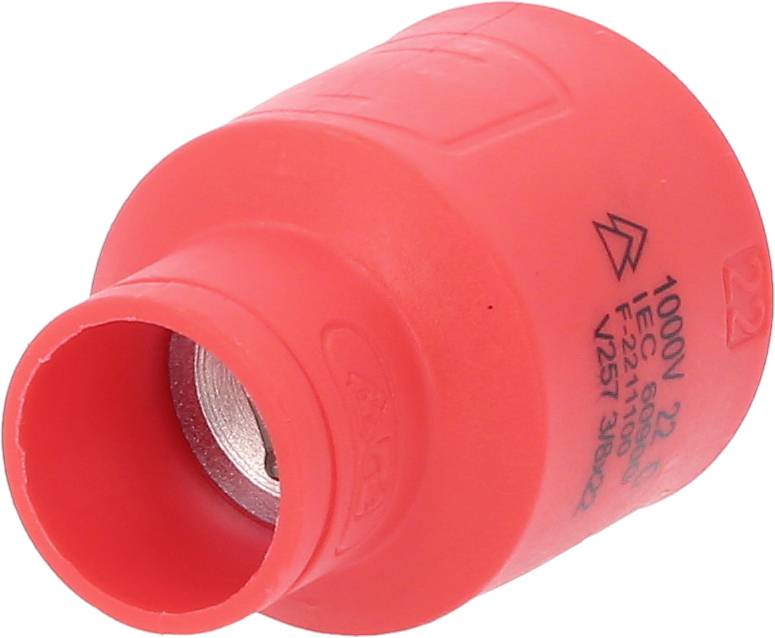 Roter isolierter Schutzkappenadapter mit Aufschrift '1000V'. Geeignet für Hochspannungsanwendungen.