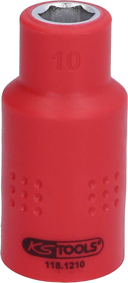 Roter Steckschlüsseleinsatz mit '10' und Logoaufdruck.