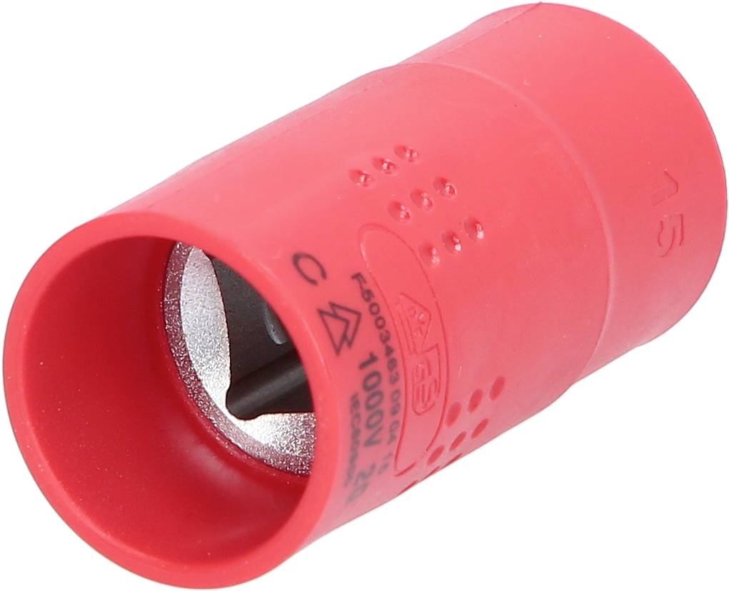 Roter Kunststoffwinkel mit zylindrischer Form, innen Metallspitze sichtbar. Verwenden für handwerkliche oder technische Anwendungen.