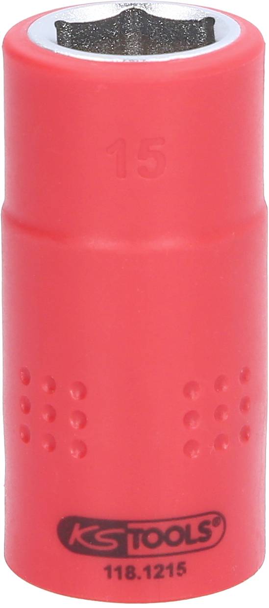 Roter Steckschlüssel mit Markierung '15' und KG Tools-Logo unten. Werkzeug zur schnellen Befestigung oder Lösung von Schrauben.