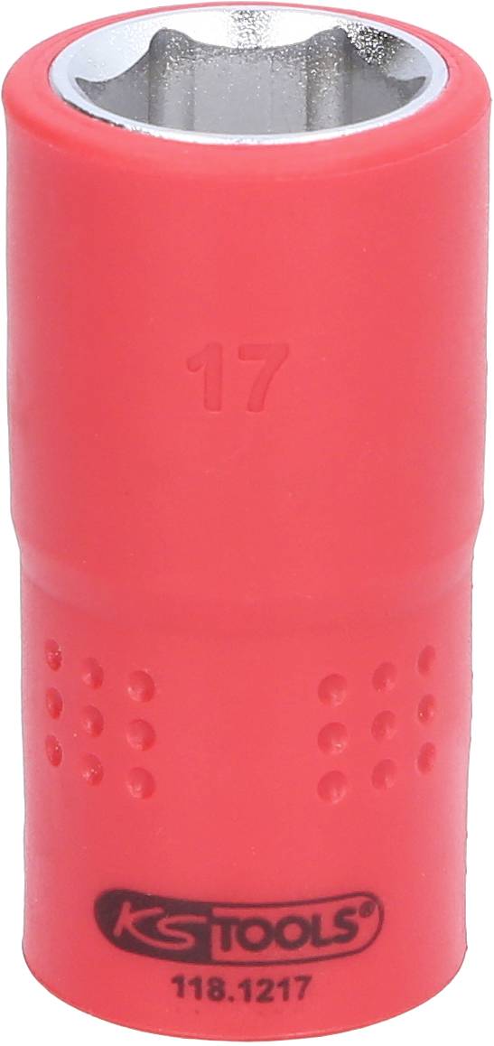 Eine rote Steckschlüssel-Nuss von KS Tools mit der Aufschrift '17' und Modellnummer '118.1217'.