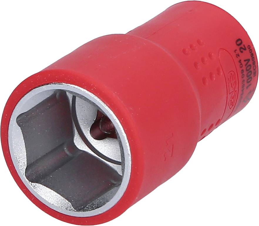 Rote Stecknuss mit sechseckiger Öffnung, geeignet für Schraubarbeiten.