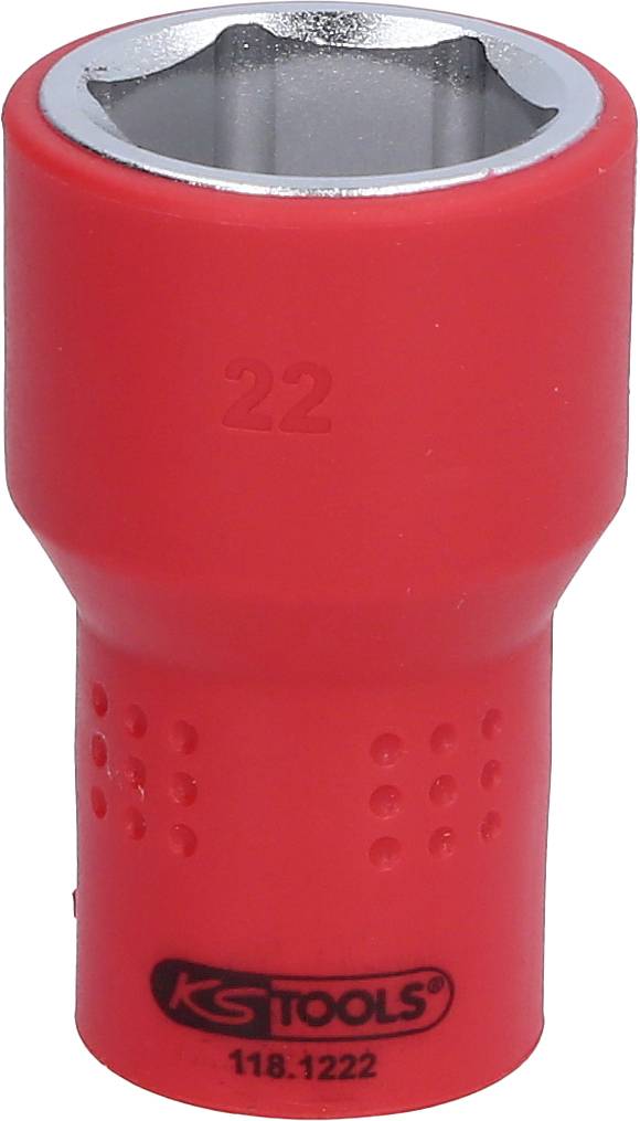 Roter Steckschlüssel mit der Aufschrift '22'. Darunter 'KS Tools' und '118.1222'.用于 Schraubarbeiten.
