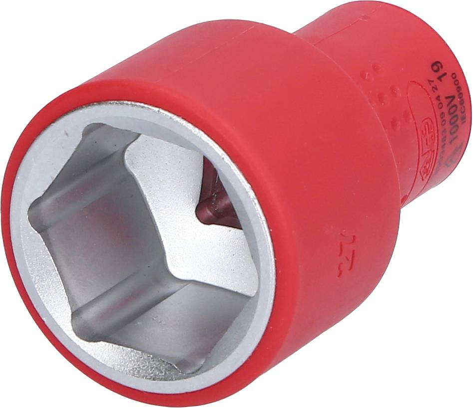 Roter Sechskantnussaufsatz aus Metall, geeignet für Schraubarbeiten.