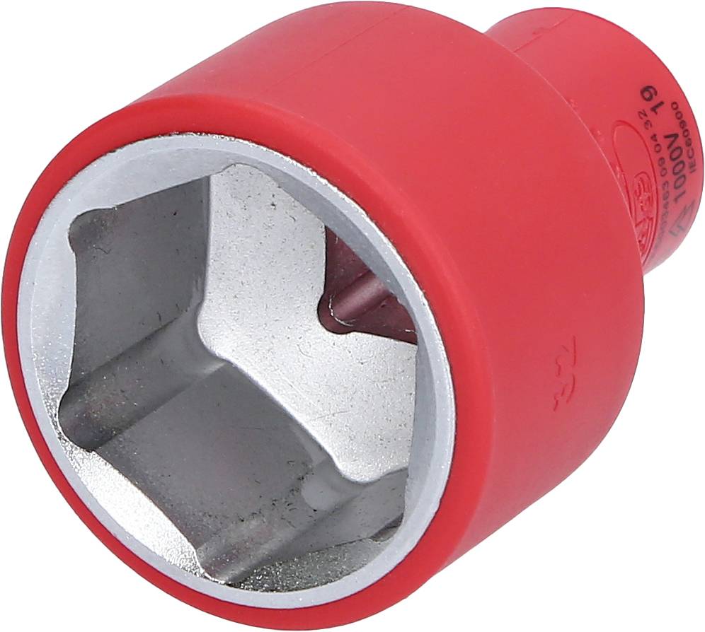 Roter Steckschlüssel mit abgerundetem Griff, geeignet zum Festziehen von Muttern oder Schrauben in Werkzeuganwendungen.