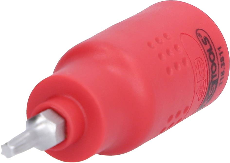 Roter Schraubendrehergriff mit Sechskantprofil vorne.