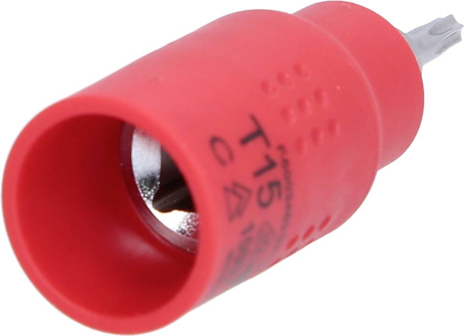 Roter Sicherheitsdrehmomentschlüssel mit T15-Bit, für präzise Anwendungen und zum Anziehen von Schrauben bis zum angegebenen Drehmoment.